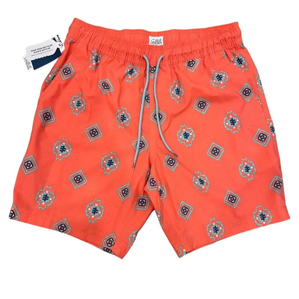 NWT Tillys Mens Small BLUE CROWN Drifter Swim Trunk Shorts Orange Summer Beach